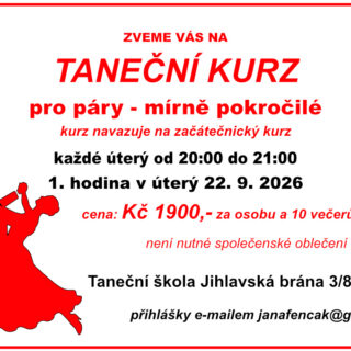 Taneční kurz pro páry – mírně pokročilé
